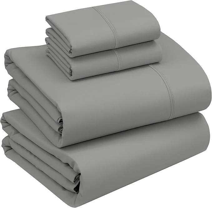 RUVANTI Cotton Sheets – California King Percale Bedding Cooling amp Breathable Durable with a Crisp Soft amp Comfortable Feel 14 quot Deep Pocket 4-Piece Set Mist Grey Refined