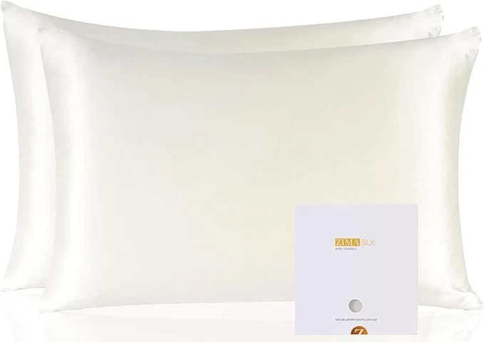 Traditional ZIMASILK Pure Mulberry Silk Pillowcase 2 Pack Soft and Smooth Both Sides Premium Grade 6A Silk 600 Thread Count with Hidden Zipper Queen 20 39 39 x30 39 39 Ivory Classic