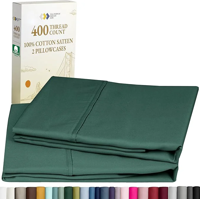 Specialty California Design Den King Size Pillowcase Set - 400 Thread Count Cotton Sateen Set of 2 Pillow Covers Soft and Breathable - Hunter Green Exclusive
