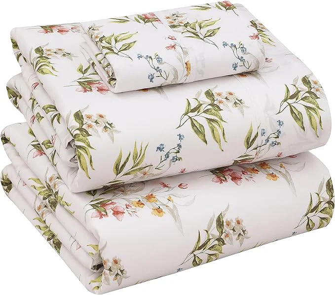 Safe RUVANTI Cotton Sheets – Twin Size Percale Bedding Cooling amp Breathable Floral Design Durable with a Crisp Soft amp Comfortable Feel 16 quot Deep Pocket 3-Piece Set Floral Bliss