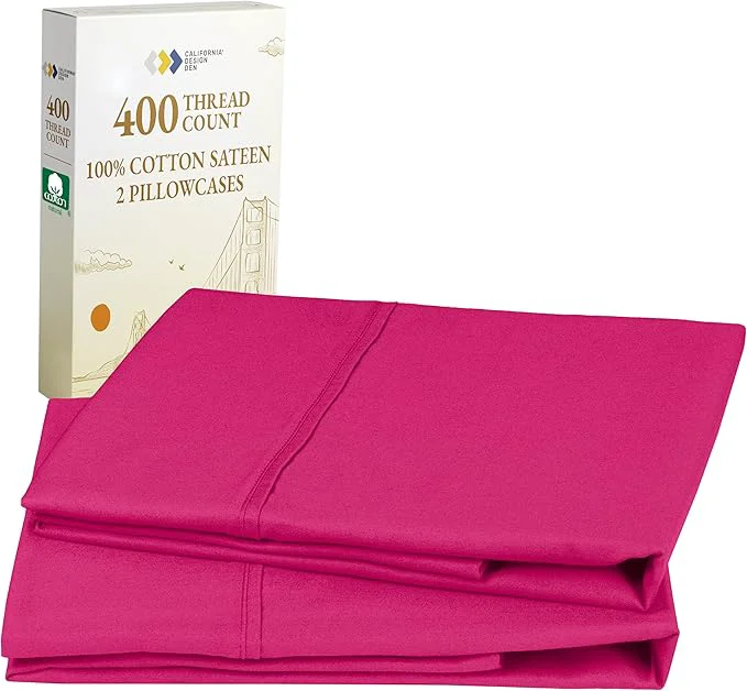Durable California Design Den Standard Queen Size Pillow Cases Set of 2-400 Thread Count Sateen Natural Cotton Pillow Cases Standard Size Soft Roomy and Breathable - Hot Pink Fast