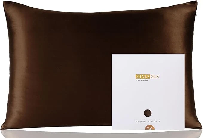 Lightweight ZIMASILK Pure Mulberry Silk Pillowcase for Hair and Skin Health Soft and Smooth Both Sides Premium Grade 6A Silk 600 Thread Count with Hidden Zipper 1pc Standard 20 39 39 x26 39 39 Chocolate Breathable