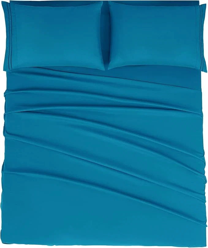Genuine Mejoroom Queen Size Sheet Set - Hotel Luxury 1800 Bedding Sheets amp Pillowcases - Deep Pocket Fitted Sheet Soft Breathable Wrinkle amp Fade Resistant - 4 Piece Queen Peacock Blue Secure