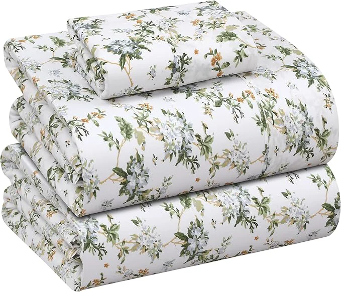 Classic RUVANTI Cotton Sheets – Twin XL Size Percale Bedding Cooling amp Breathable Floral Design Durable with a Crisp Soft amp Comfortable Feel 16 quot Deep Pocket 3-Piece Set Heritage Professional