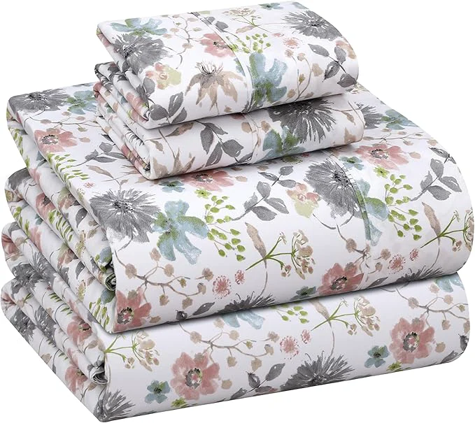 Prestigious RUVANTI Cotton Sheets – King Size Percale Bedding Cooling amp Breathable Floral Design Durable with a Crisp Soft amp Comfortable Feel 16 quot Deep Pocket 4-Piece Set Dandelion Field Easy-to-Use