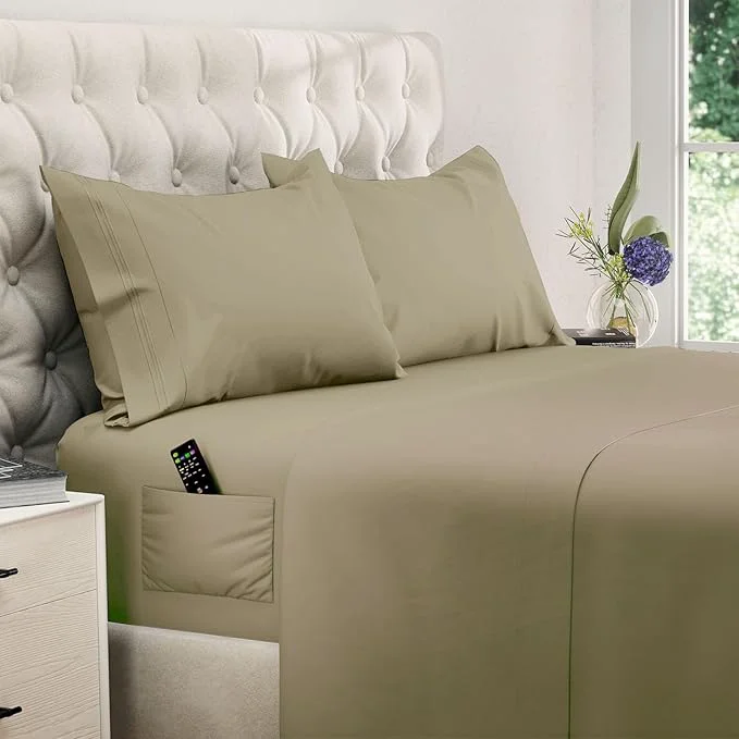 DREAMCARE King Size Sheets Set – 4 pcs Super Soft amp Lightweight Cooling Sheets – up to 21 Deep Pocket King Sheet Set – Hotel Luxury Sheets amp Pillowcases Microfiber with Side Pocket Eucalyptus Smart