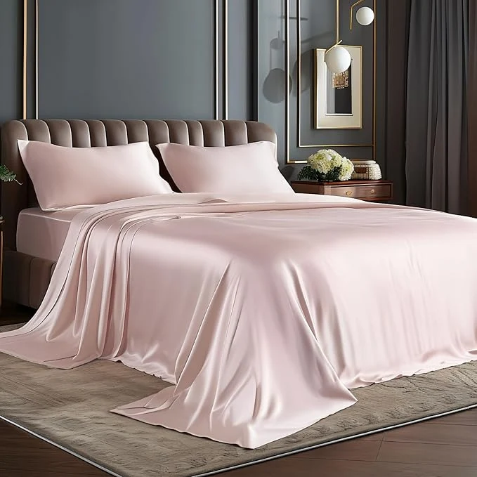 Natural BEDELITE Satin Sheets Twin Size Bed Set Luxury Soft Pink Silky Sheets for Hair and Skin Similar to Silk Bed Sheets Set 3 Pieces with 1 Deep Pocket Fitted Sheet 1 Flat Sheet and 1 Pillowcase Reusable