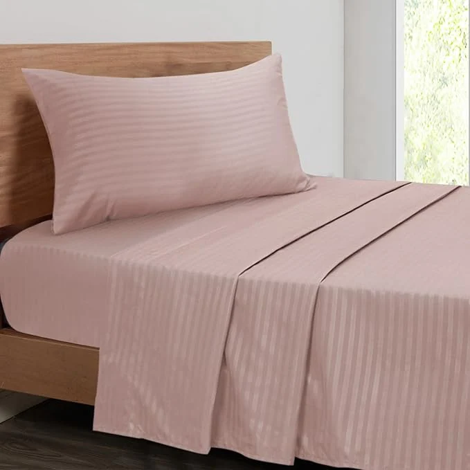 Enhanced Mejoroom Striped Twin Sheet Set - Hotel Collection Twin Sheets - Bedding Sheets amp Pillowcases with Deep Pocket Fitted Sheet Breathable Wrinkle amp Fade Resistant - 3 Piece 02-Dusty Pink Healthy