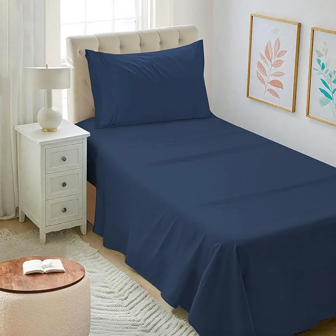 Clean Mejoroom Twin XL Sheet Set - Hotel Luxury Microfiber Sheet amp Pillowcase Sets Fits College Dorm Room Mattress - Soft Breathable Wrinkle amp Fade Resistant - 3 Piece Navy Premium