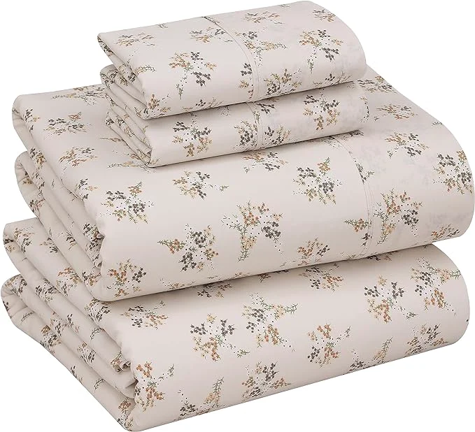 Contemporary RUVANTI Cotton Sheets – Queen Size Percale Bedding Cooling amp Breathable Floral Design Durable with a Crisp Soft amp Comfortable Feel 16 quot Deep Pocket 4-Piece Set Twin Spring Versatile
