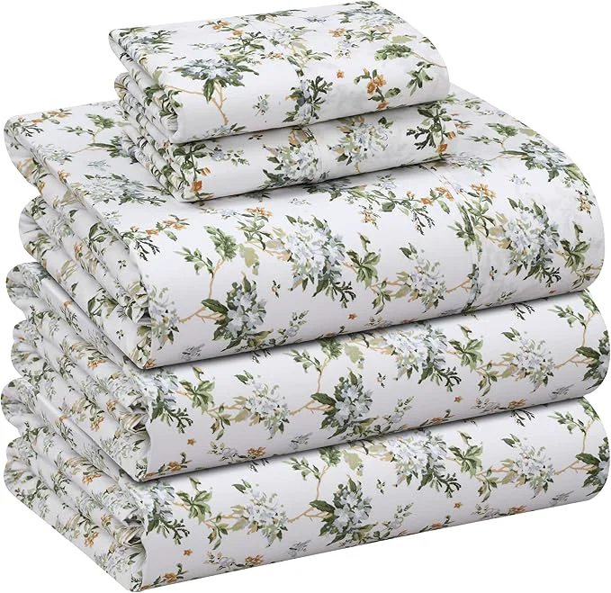 Enhanced RUVANTI Cotton Sheets – Split King Size Percale Bedding Cooling amp Breathable Floral Design Durable with a Crisp Soft amp Comfortable Feel 16 quot Deep Pocket 5-Piece Set Heritage Smooth