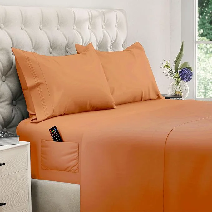 DREAMCARE King Size Sheets Set - Cooling Bed Sheets - 4pcs Set - up to 15 quot Deep Pocket King Sheet Set – Soft amp Long Lasting Cooling - Fine Brushed Polyester with Side Pocket Terracota Organic