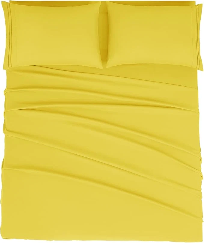 Safe Mejoroom Queen Size Sheet Set - Hotel Luxury 1800 Bedding Sheets amp Pillowcases - Deep Pocket Fitted Sheet Soft Breathable Wrinkle amp Fade Resistant - 4 Piece Queen Yellow Premium Material
