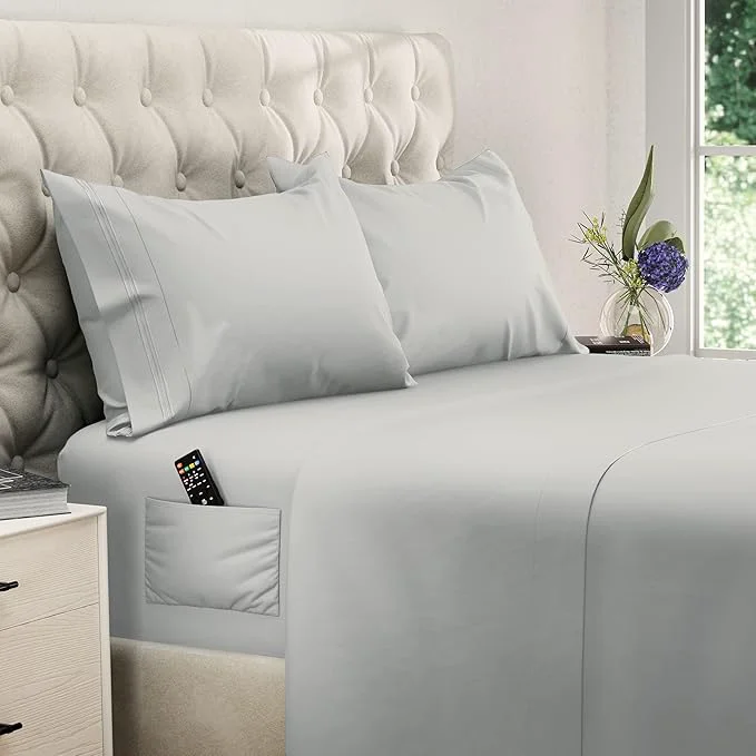 Exceptional DREAMCARE California King Sheet Sets - Cooling Bed Sheets - 4pcs Set - up to 15 quot Deep Pocket Cal King Sheets - California King Sheets - Soft amp Lasting Brushed Polyester with Side Pocket - L Gray World-Class