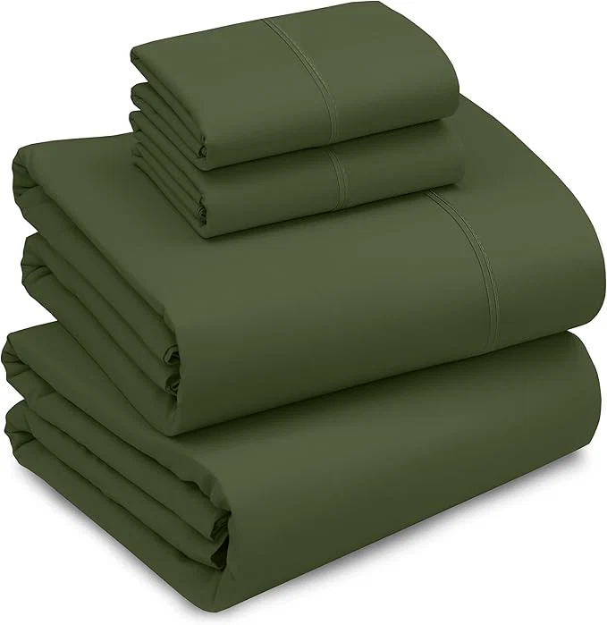 Traditional RUVANTI Cotton Sheets – King Size Percale Bedding Cooling amp Breathable Durable with a Crisp Soft amp Comfortable Feel 16 quot Deep Pocket 4-Piece Set Chive Outstanding