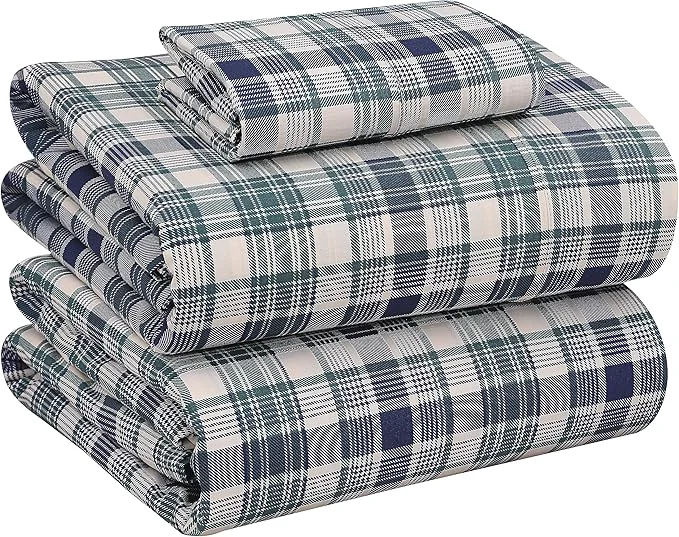 Artisan RUVANTI Cotton Sheets – Twin Size Percale Bedding Cooling amp Breathable Floral Design Durable with a Crisp Soft amp Comfortable Feel 16 quot Deep Pocket 3-Piece Set Greenish Blue Plaid Next-Generation
