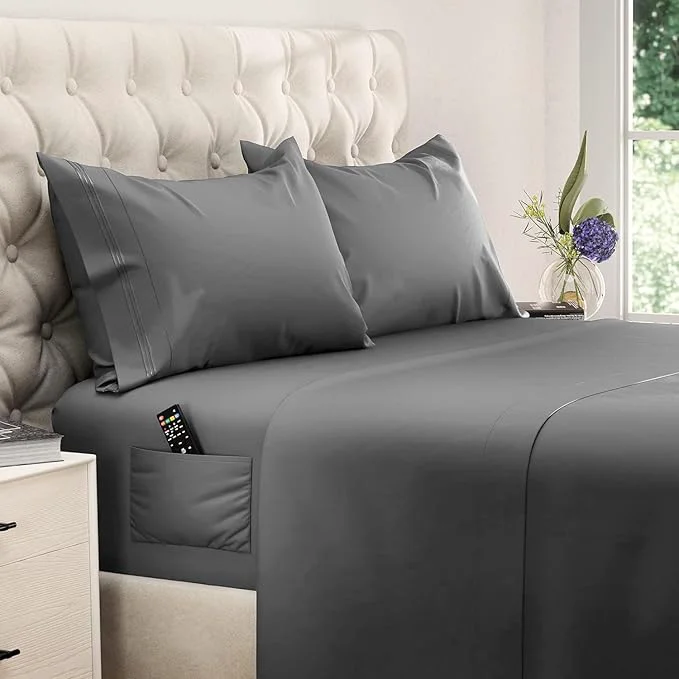 Easy-to-Use DREAMCARE California King Sheet Sets - Cooling Bed Sheets - 4pcs Set - up to 15 quot Deep Pocket Cal King Sheets - California King Sheets - Soft amp Lasting Brushed Polyester with Side Pocket - D.Gray Unique