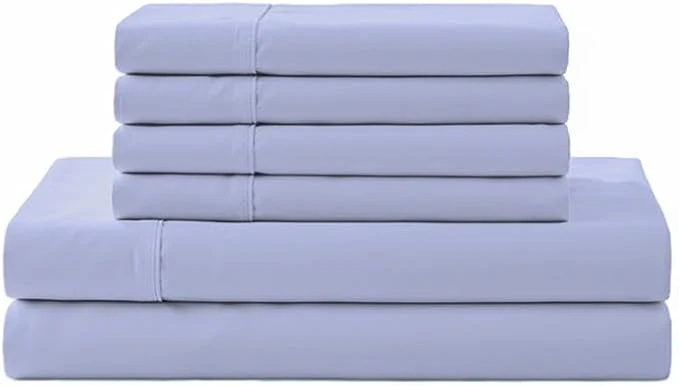 Certified Linen Home Cotton Percale Sheet Set Full Size Baby Blue Deep Pocket 6 Pieces Set - 1 Flat 1 Deep Pocket Fitted Sheet and 4 Pillowcases Crisp Cool and Strong Bed Linen Green