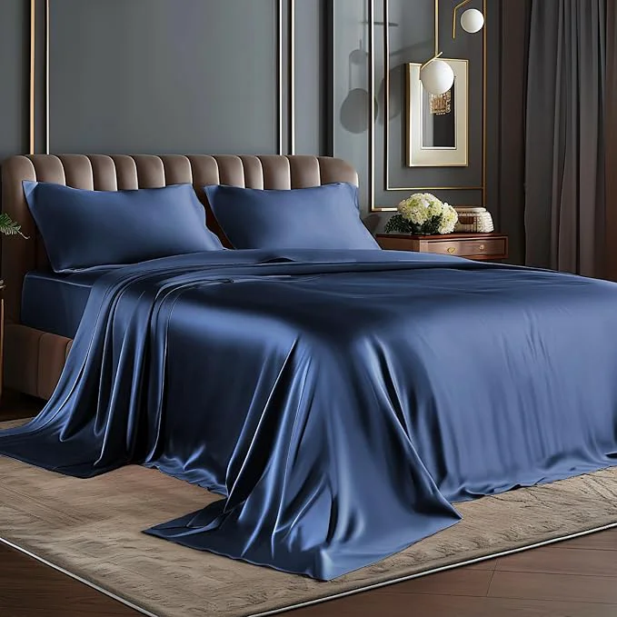 Powerful BEDELITE Satin Sheets Full XL Size Bed Set Luxury Soft Navy Silky Sheets for Hair and Skin Similar to Silk Bed Sheets Set 4 Pieces with 1 Deep Pocket Fitted Sheet 1 Flat Sheet 2 Pillowcases Official