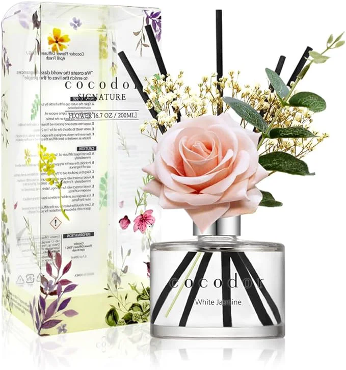 Original COCODOR Rose Flower Reed Diffuser White Jasmine 6.7oz 1Pack Home Fragrance Green