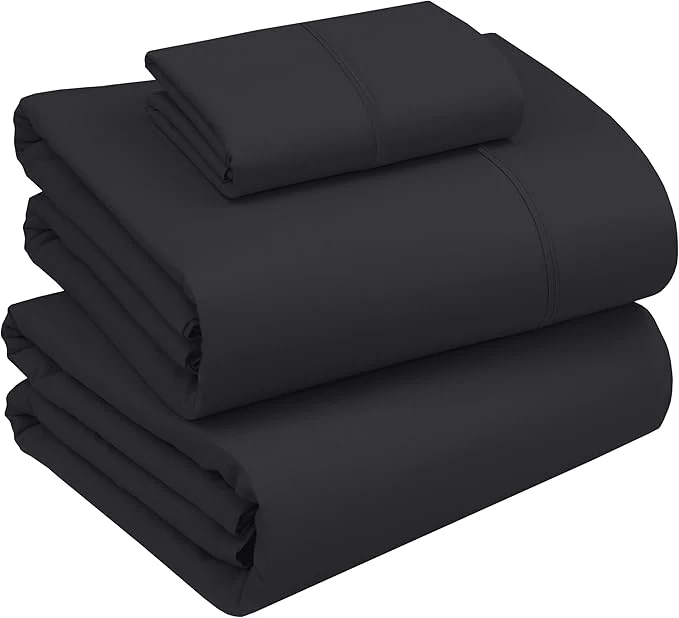 Efficient RUVANTI Cotton Sheets – Twin XL Size Percale Bedding Cooling amp Breathable Durable with a Crisp Soft amp Comfortable Feel 16 quot Deep Pocket 3-Piece Set Jet Black
