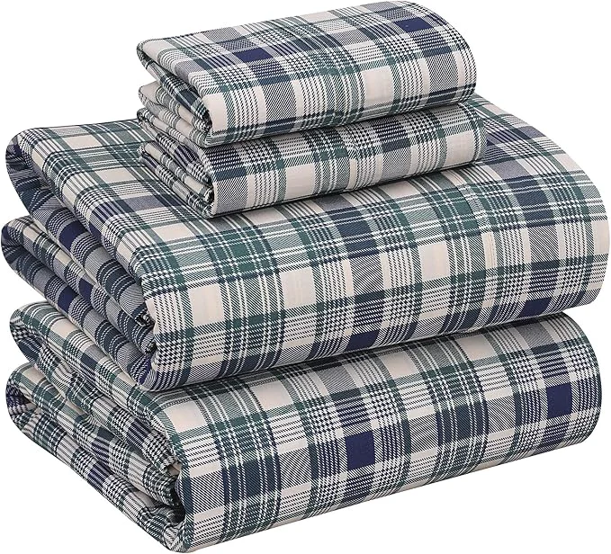 Verified RUVANTI Cotton Sheets – King Size Percale Bedding Cooling amp Breathable Floral Design Durable with a Crisp Soft amp Comfortable Feel 16 quot Deep Pocket 4-Piece Set Greenish Blue Plaid Prestigious