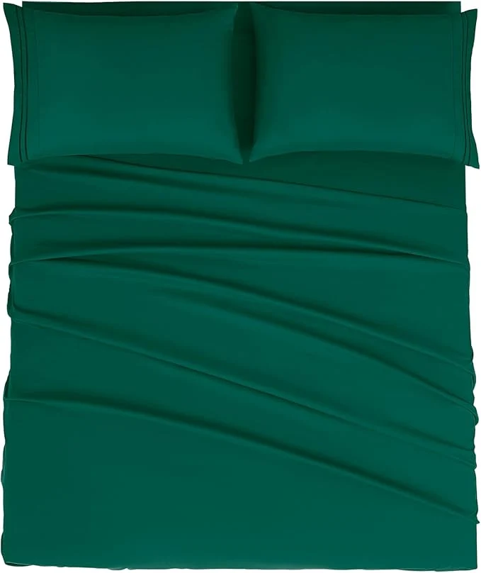 Casual Mejoroom King Size Bed Sheet Set - Hotel Luxury 1800 Bedding Sheets amp Pillowcases - 16 quot Deep Pocket Fitted Sheet Soft Wrinkle amp Breathable Fade Resistant - 4 Piece King Emerald Green Eco-Friendly