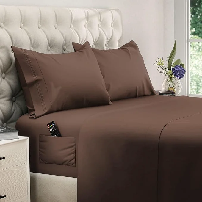 High-Performance DREAMCARE Queen Sheet Set – 4 pcs Cooling Sheets – up to 21 Extra Deep Pocket Queen Sheets – Hotel Luxury – Superior Softness Microfiber with Side Pocket - Mocha Brown Advanced