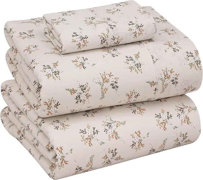 RUVANTI Cotton Sheets – Twin Size Percale Bedding Cooling amp Breathable Floral Design Durable with a Crisp Soft amp Comfortable Feel 16 quot Deep Pocket 3-Piece Set Twin Spring Stylish