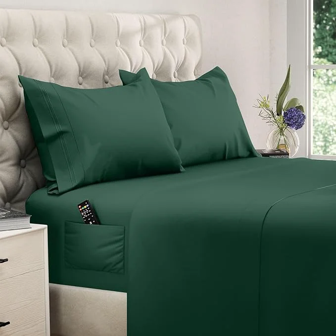 Breathable DREAMCARE King Size Sheets Set - Cooling Bed Sheets - 4pcs Set - up to 15 quot Deep Pocket King Sheet Set – Soft amp Long Lasting Cooling - Fine Brushed Microfiber with Side Pocket - Emerald Green Stylish