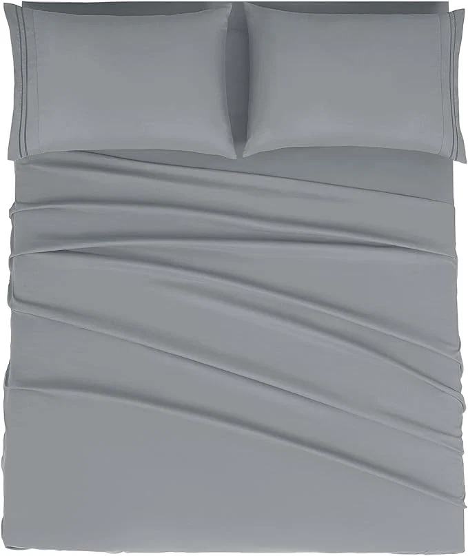 Eco-Friendly Mejoroom California King Size Sheet Set - Soft Microfiber Bed Sheets Deep Pocket Fitted Sheet Breathable Wrinkle amp Fade Resistant - 4 Piece California King Gray Secure