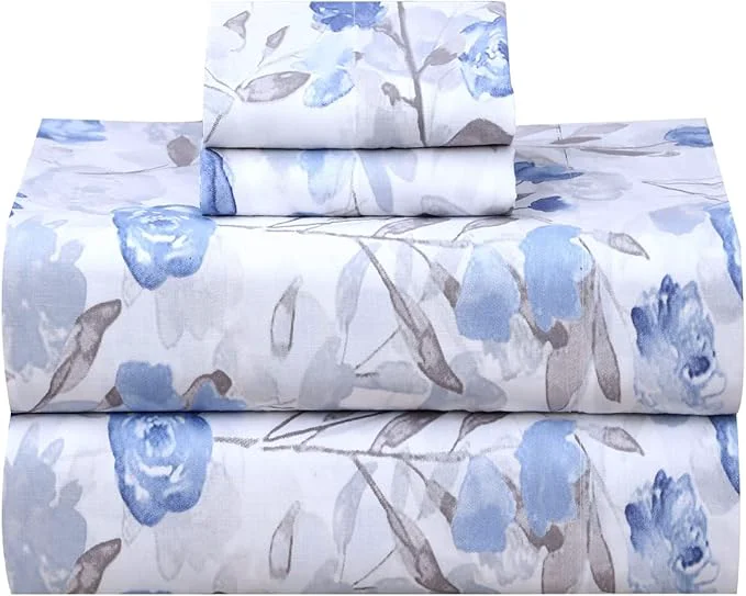 Versatile RUVANTI Cotton Sheets – King Size Percale Bedding Cooling amp Breathable Floral Design Durable with a Crisp Soft amp Comfortable Feel 16 quot Deep Pocket 4-Piece Set Monotones
