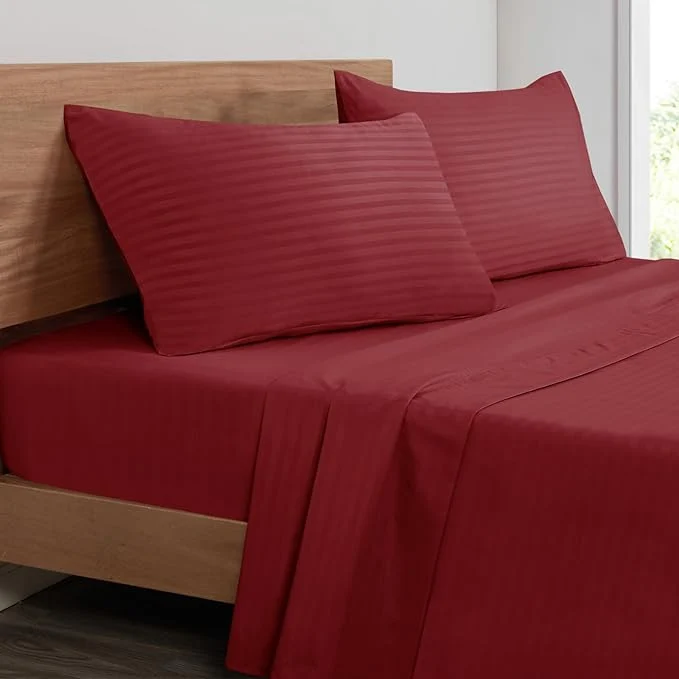 Superior Mejoroom Striped Queen Size Sheet Set - Hotel Luxury 1800 Bedding Sheets amp Pillowcases - Deep Pocket Fitted Sheet Soft Breathable Wrinkle amp Fade Resistant - 4 Piece 02-Burgundy Artisan