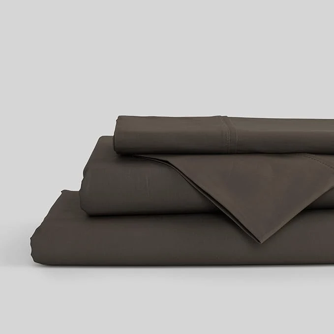 Traditional Linen Home Cotton Percale Sheets King Size Smoky Charcoal Deep Pocket 4 Pieces Set - 1 Flat 1 Deep Pocket Fitted Sheet and 2 Pillowcases Crisp Cool and Strong Bed Linen Dependable