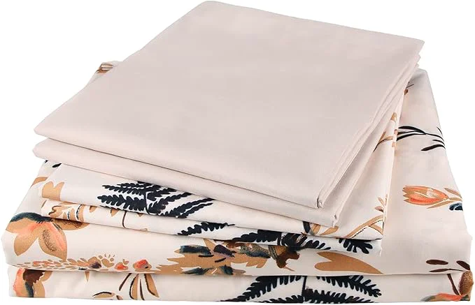 Reliable JSD Boho Floral Print Sheet Set Queen 6 Piece Soft Blush Botanical Pattern Microfiber Bed Sheets Extra Deep Pocket Classic