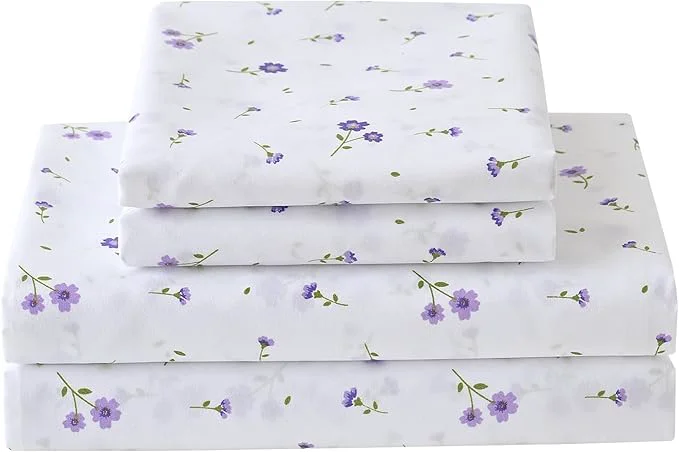 Clean Softan Purple Floral King Bed Sheet Set Cozy Microfiber Patterned Fitted Sheets with 15 quot Deep Pocket amp Non-Slip Straps Cute Purple Flower Printed Sheets amp Pillowcase Set King Artisan