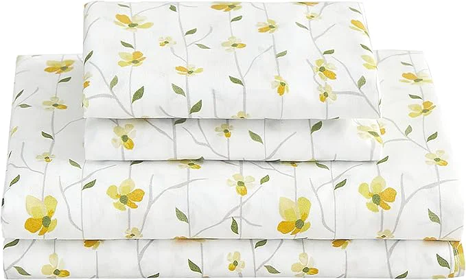 Safe Softan Yellow Floral Twin Size Sheet Set 3-Piece Microfiber Fitted Bed Sheet with 15 quot Deep Pockets amp Non-Slip Straps Kids Girls Flower Patterned Bed Sheet amp Pillowcase Set Exceptional