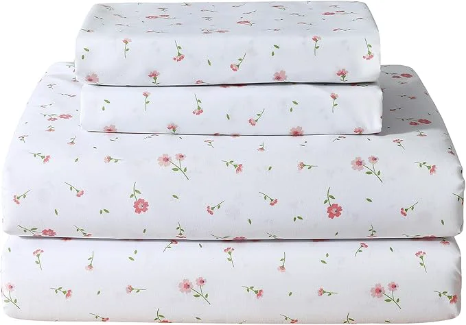 Breathable Softan Pink Floral Full Sheet Set Flower Printed Bed Sheets Double - 4 Piece Microfiber Patterned Fitted Bed Sheets with 15 quot Deep Pocket amp Straps Cozy Cute Pink Sheets and Pillowcase Set Outstanding