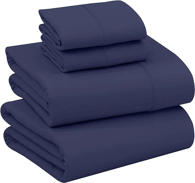 Environmentally Friendly RUVANTI Cotton Sheets – Queen Size Percale Bedding Cooling amp Breathable Durable with a Crisp Soft amp Comfortable Feel 16 quot Deep Pocket 4-Piece Set Crown Blue Artisan