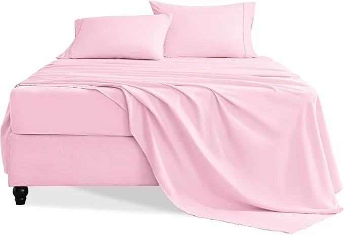 Elegant King Size Sheets Set 4 Pieces Hotel Luxury Soft Microfiber Bed Sheets Set Up to 16 quot Deep Pockets Oeko-Tex Sheets with Elastic Breathable Wrinkle Light Pink King First-Class