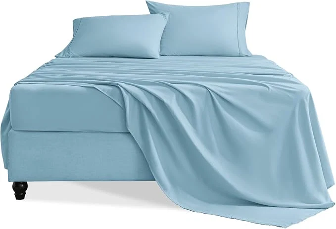 Advanced King Size Sheets Set 4 Pieces Hotel Luxury Soft Microfiber Bed Sheets Set Up to 16 quot Deep Pockets Oeko-Tex Sheets with Elastic Breathable Wrinkle Sky Blue King Clean
