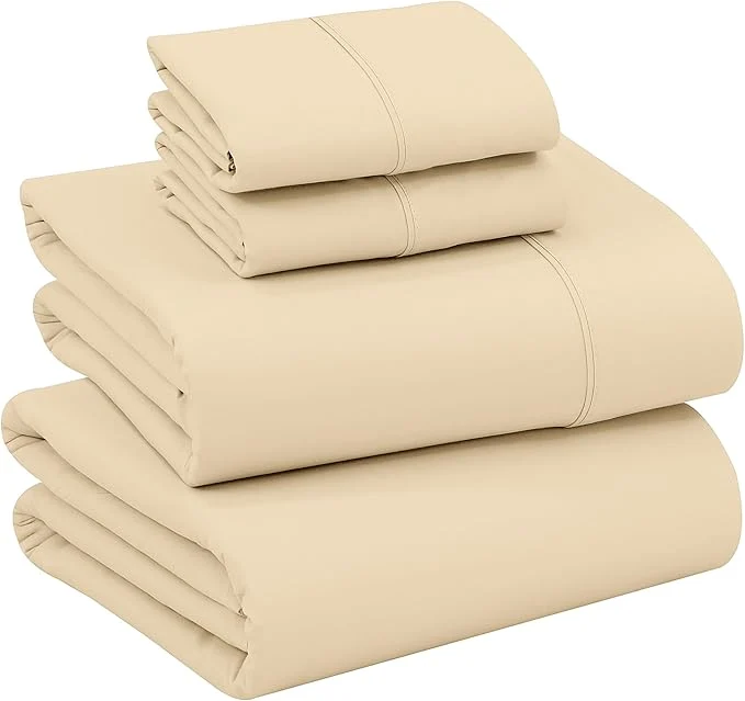 Refined RUVANTI Cotton Sheets – Queen Size Percale Bedding Cooling amp Breathable Durable with a Crisp Soft amp Comfortable Feel 16 quot Deep Pocket 4-Piece Set Beige Modern