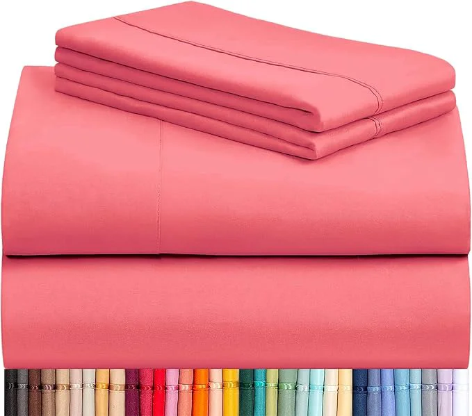 Smart LuxClub 4 PC Sheet Set Bed Sheets Deep Pockets 16 quot Eco Friendly Wrinkle Cooling Machine Washable Hotel Bedding Silky Soft - Vermilion King Environmentally Friendly