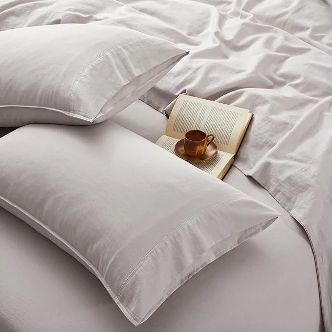 High-Grade 4Pcs Organic Linen Sheets Full Size French Linen from Normandy Breathable Natural Linen Full Sheet Set with 16 Inch Deep Pocket 1 Flat Sheet 1 Fitted Sheet 2 Pillowcases Advanced