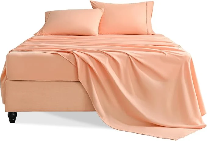 Long-Lasting King Size Sheets Set 4 Pieces Hotel Luxury Soft Microfiber Bed Sheets Set Up to 16 quot Deep Pockets Oeko-Tex Sheets with Elastic Breathable Wrinkle Peach Pink King Verified