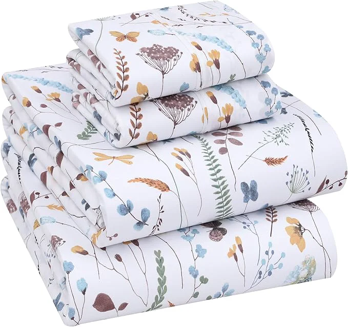 Genuine RUVANTI Cotton Sheets – California King Percale Bedding Cooling amp Breathable Floral Design Durable with a Crisp Soft amp Comfortable Feel 14 quot Deep Pocket 4-Piece Set Fern Class Natural