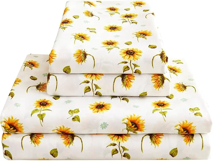 Carefully Designed Softan Floral Sheet Set Full Sunflower Printed Bed Sheets Double Brushed Microfiber Fitted Sheet with 15 quot Deep Pocket amp Non-Slip Straps Yellow Flower Pattern Sheet amp Pillowcase Sets Elite