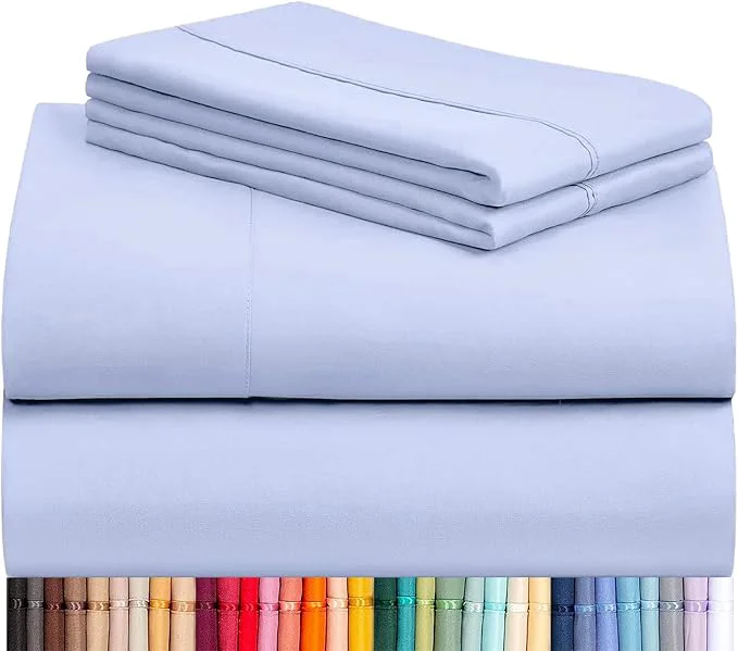 Secure LuxClub 4 PC Sheet Set Bed Sheets Deep Pockets 16 quot Eco Friendly Wrinkle Cooling Machine Washable Hotel Bedding Silky Soft - Sky Blue California King Premium