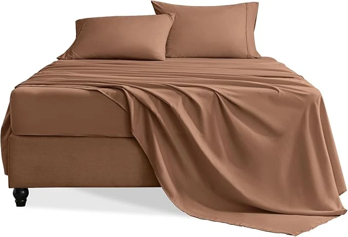 Pure Full Size Bed Sheets Set 4 Pieces Hotel Luxury Soft Microfiber Bed Sheets Set Up to 16 quot Deep Pockets Oeko-Tex Sheets with Elastic Breathable Wrinkle Brown Full Superior