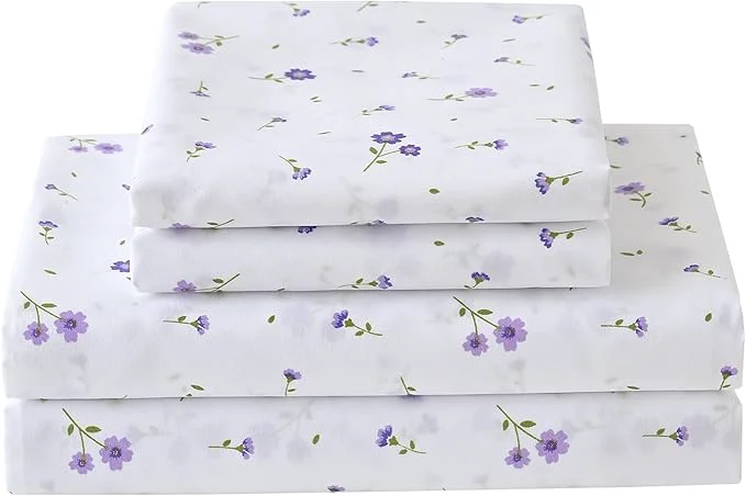 Environmentally Friendly Softan Floral Queen Sheet Set Purple Flower Bed Sheets Printed Queen Size - 4 Piece Microfiber Patterned Fitted Sheets with 15 quot Deep Pocket Spring Flower Sheets and Pillowcase Set Sophisticated
